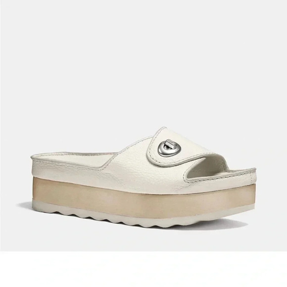 Coach Turnlock Shower Slide Platform Sandals White 7B - Picture 1 of 14